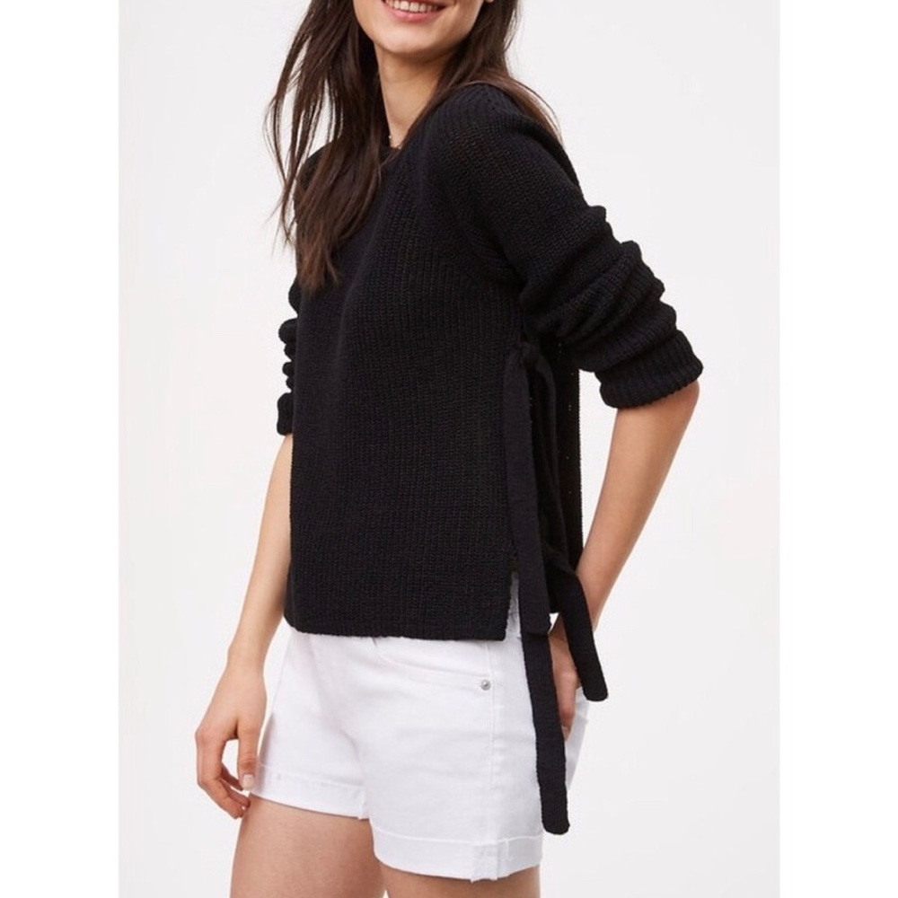 NWT Ann Taylor LOFT Black Side Tie Sweater
